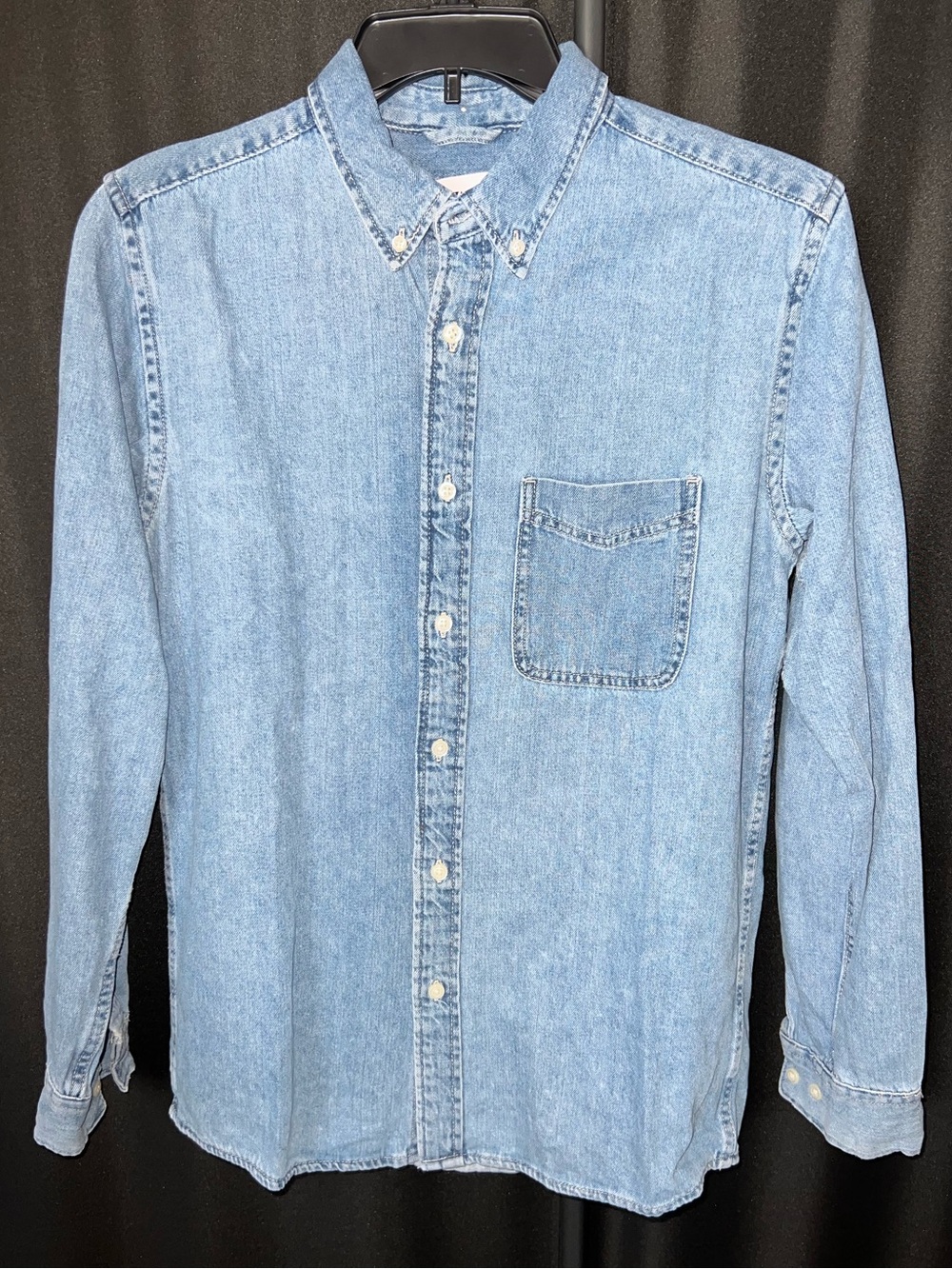 Zara Light Denim Button-Down Shirt with Chest Pocket